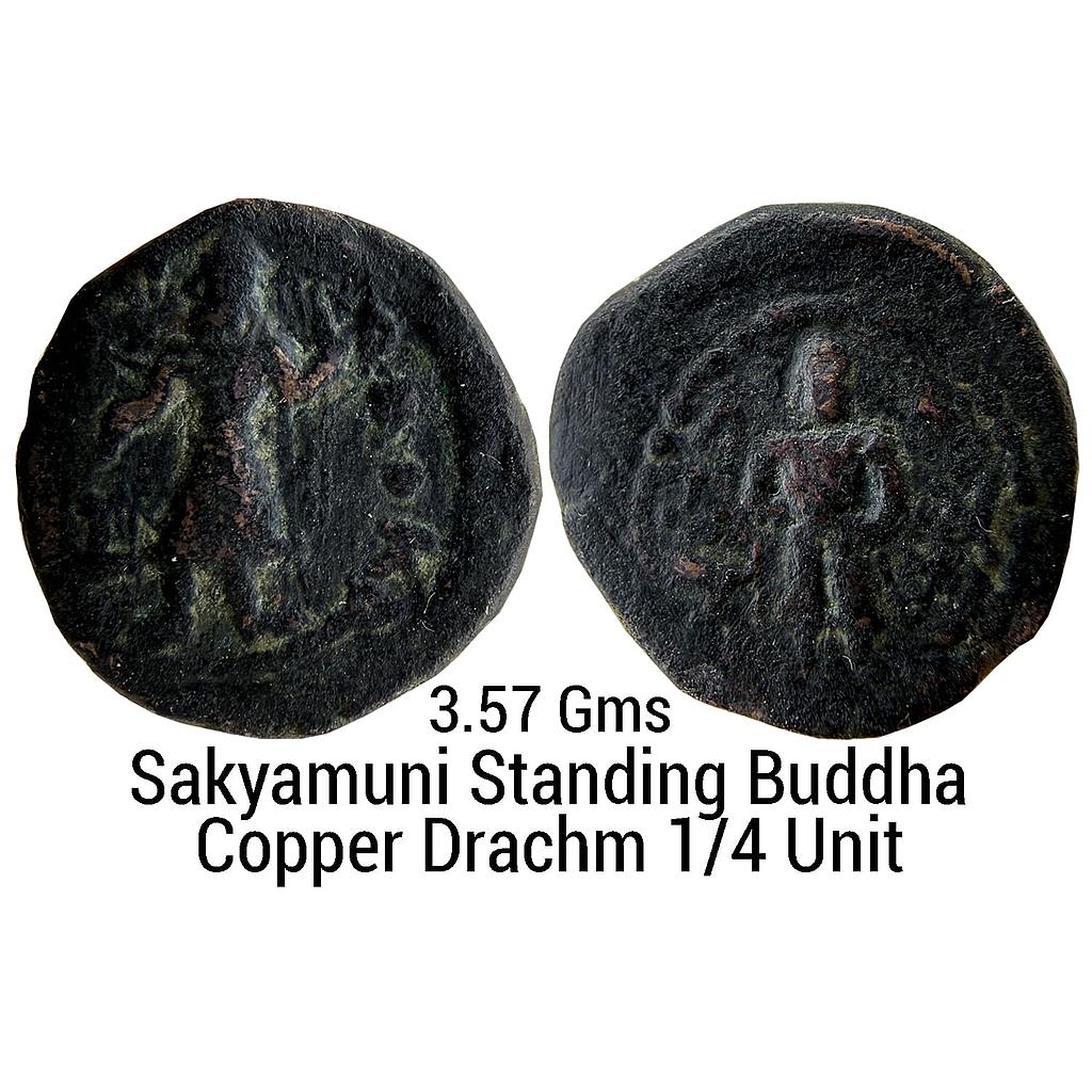 Ancient Kushanas Kanishka Copper Drachm 1/4 Unit Sakyamuni Buddha