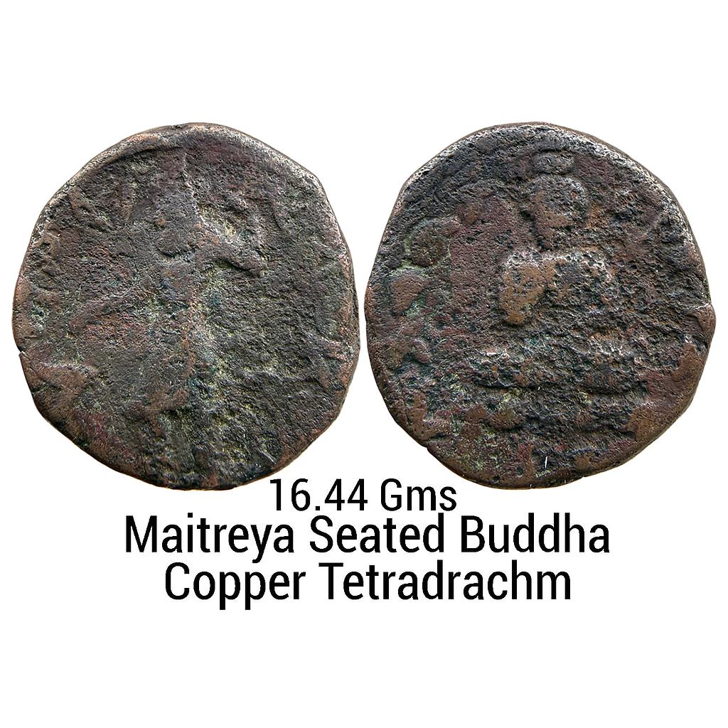 Ancient Kushanas Kanishka I Maitreya Buddha seated Copper Tetradrachm
