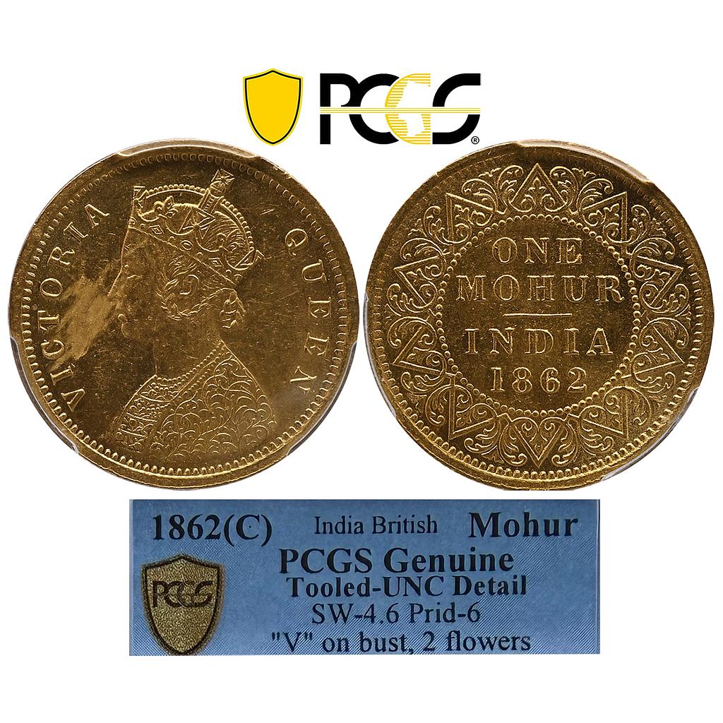 British India Victoria Queen 1862 AD Calcutta Mint Gold Mohur