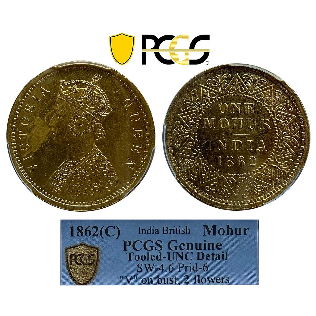 British India Victoria Queen 1862 AD Calcutta Mint Gold Mohur