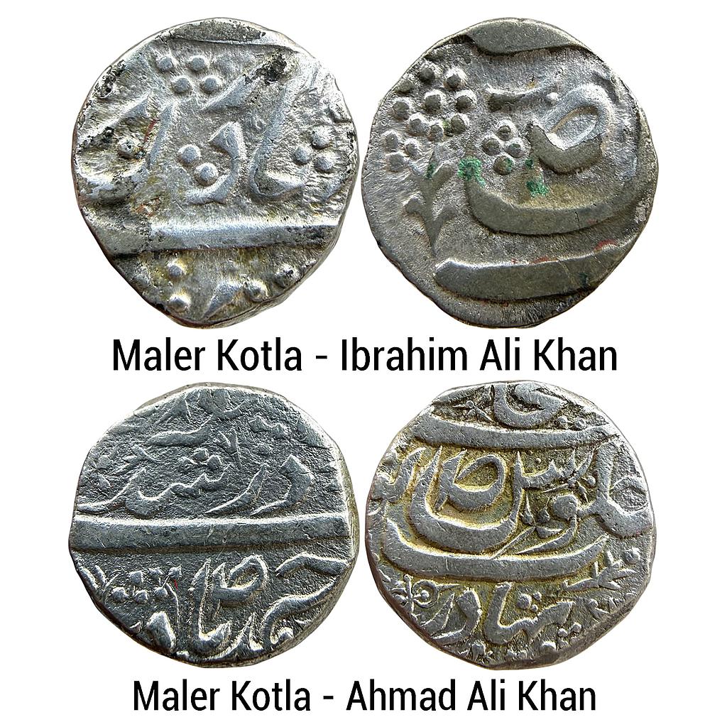 IPS Cis-Sutlej States Maler Kotla Nawab Muhammad Ibrahim Ali Khan Bahadur Ahmad Ali Khan Set of 2 Coins Silver Rupee