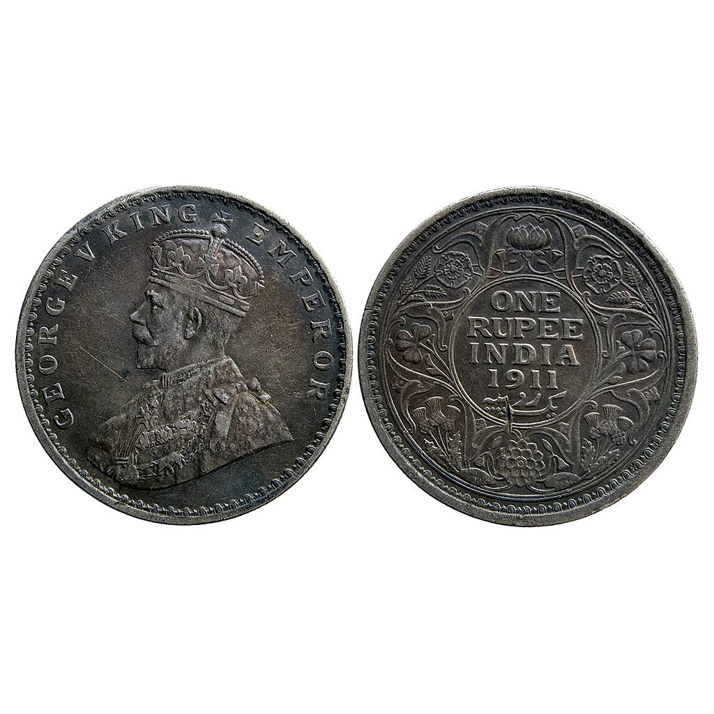British India George V 1911 AD Calcutta Mint Silver Rupee