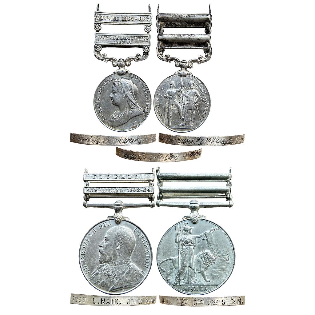 Set of 2 Medals Victoria India Medal Africa General Service Medal Edward VII Jidballi and Somaliland 1902-1904 Silver Medal