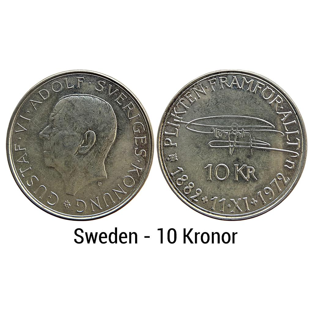 Commemorative Issue Sweden Gustaf VI Adolf Silver (.830) (Copper .170) 10 Kronor
