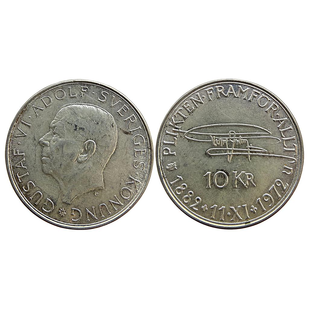 Commemorative Issue Sweden Gustaf VI Adolf Silver (.830) (Copper .170) 10 Kronor