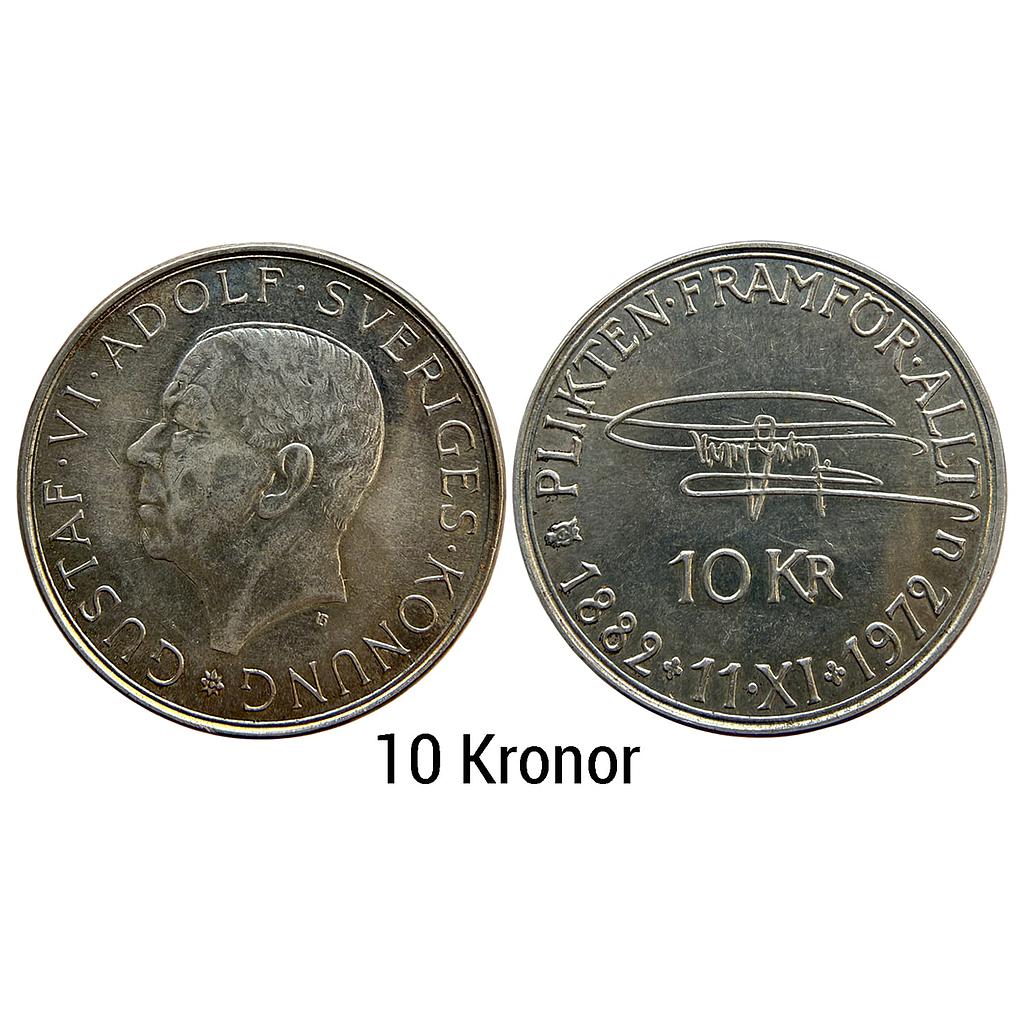 Commemorative Issue Sweden Gustaf VI Adolf Silver (.830) (Copper .170) 10 Kronor