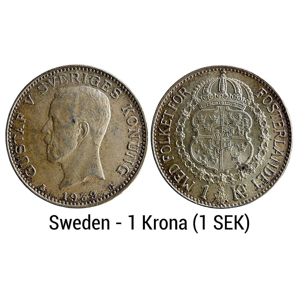 Sweden Gustaf V Kungliga Myntet Mint 1939 AD Silver (.800) 1 Krona (1 SEK)