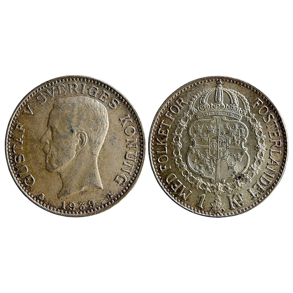 Sweden Gustaf V Kungliga Myntet Mint 1939 AD Silver (.800) 1 Krona (1 SEK)