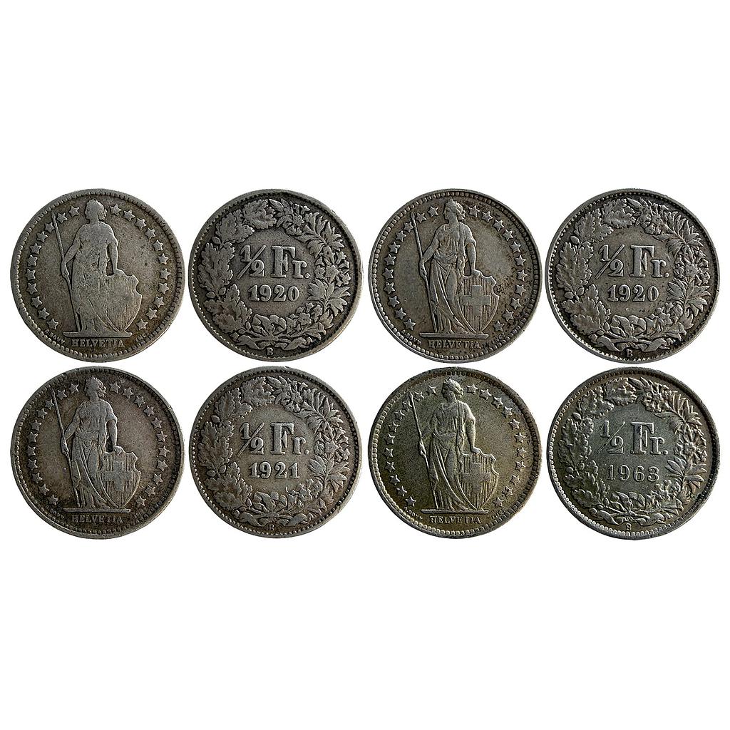 Switzerland 1920 AD 1921 AD 1963 AD Bern Mint Set of 4 1/2 Franc Silver (.835) (.165 copper) 1/2 Franc (1/2 CHF)