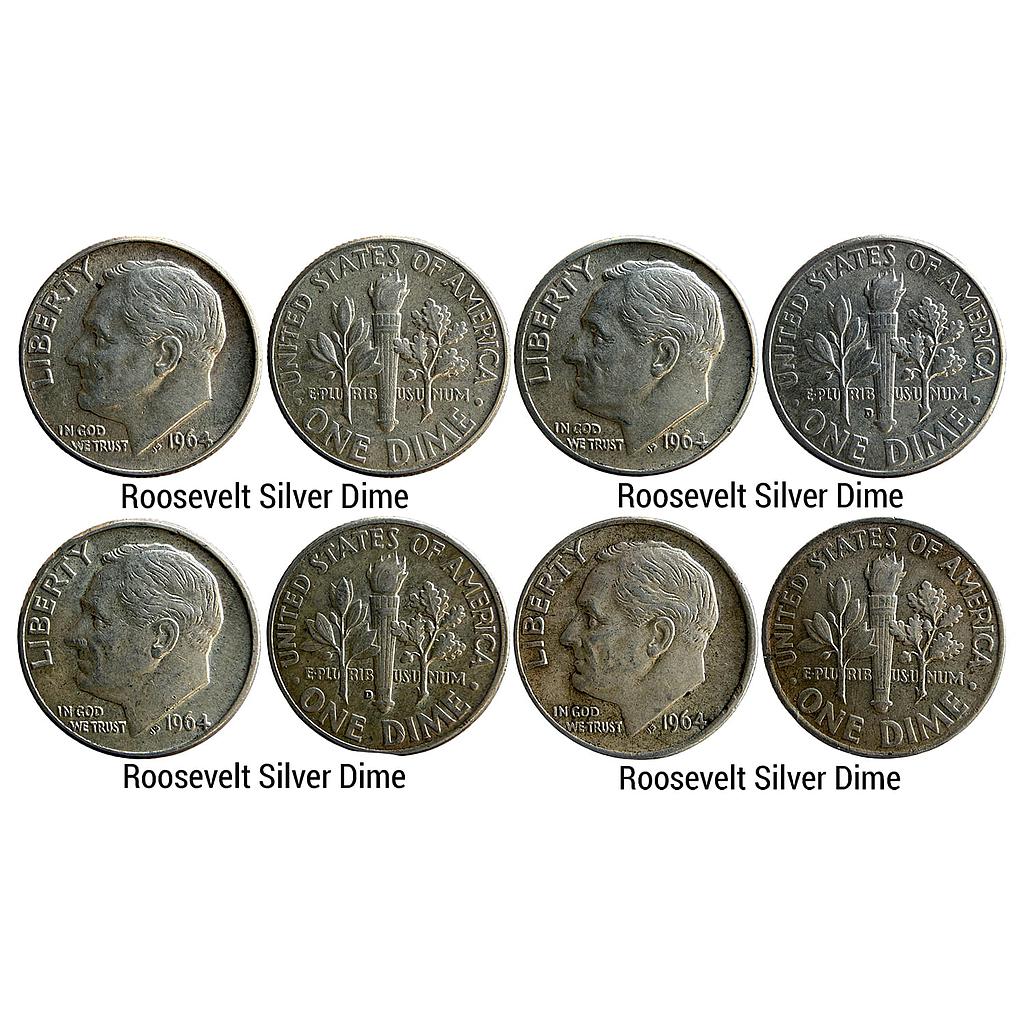 United States of America 1964 AD Set of 4  Roosevelt Silver (.900) Dime