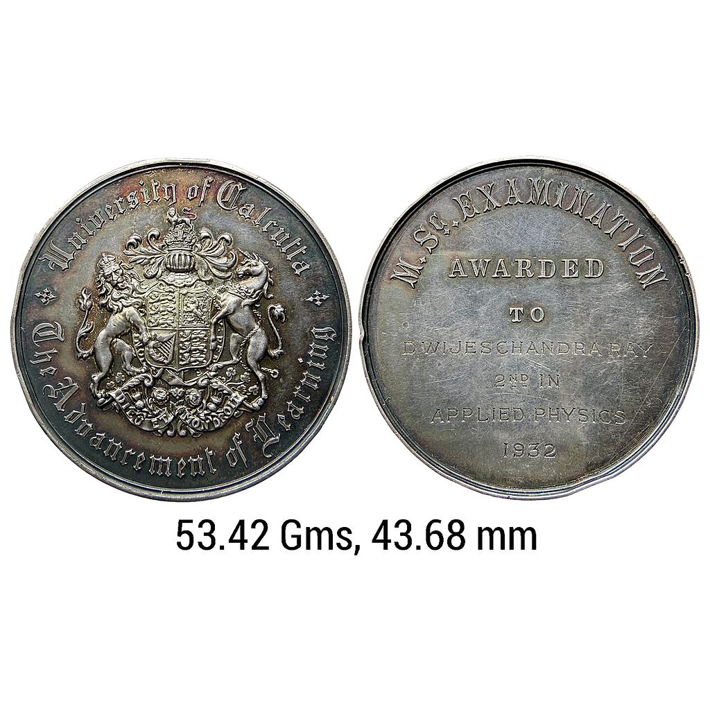 Medals University of Calcutta MSc. Examination 1932 AD Silver Medal