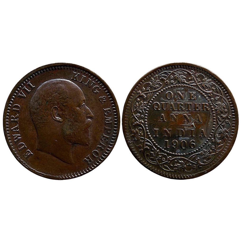 British India Edward VII 1906 AD Calcutta Mint Bronze 1/4 Anna