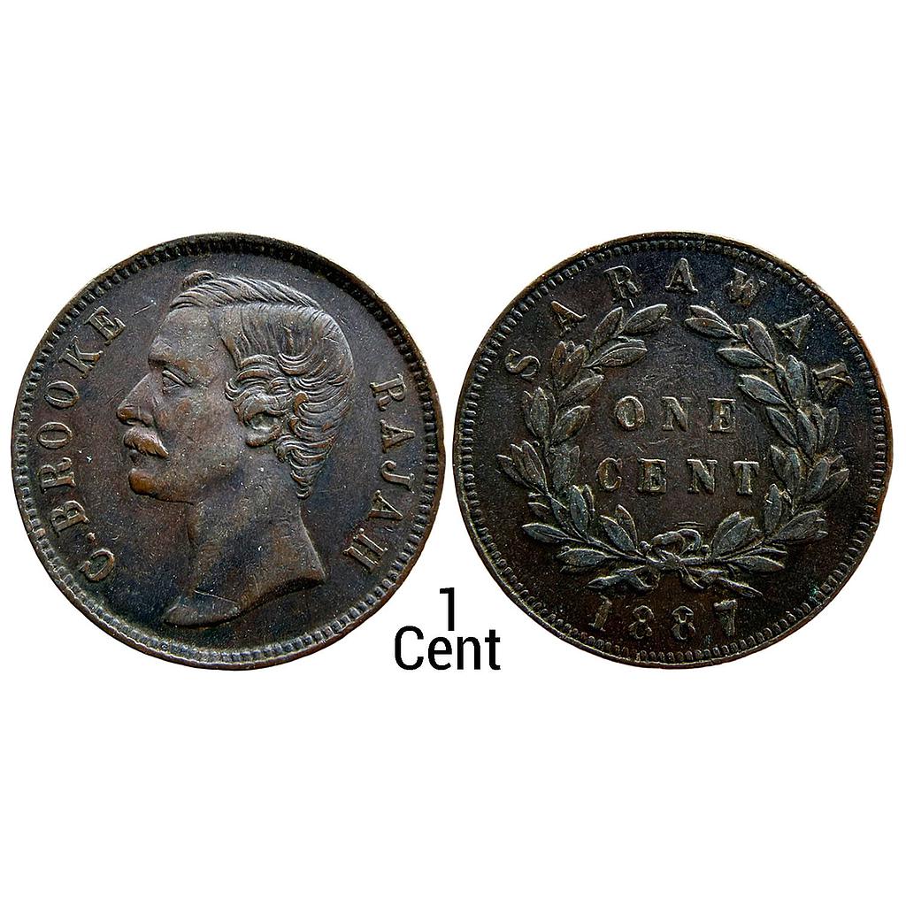 Sarawak British Malaysia Charles Brooke 1887 AD Bronze 1 Cent Dollar