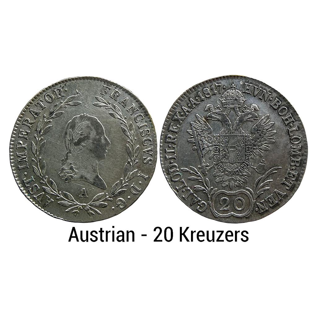 Austrian Empire Francis I of Austria 1817 AD Austrian Mint Silver (.583) 20 Kreuzers