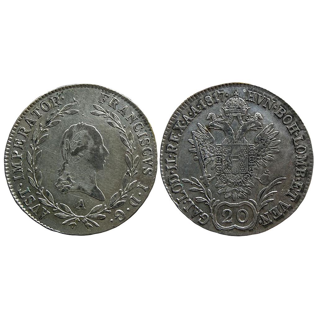 Austrian Empire Francis I of Austria 1817 AD Austrian Mint Silver (.583) 20 Kreuzers