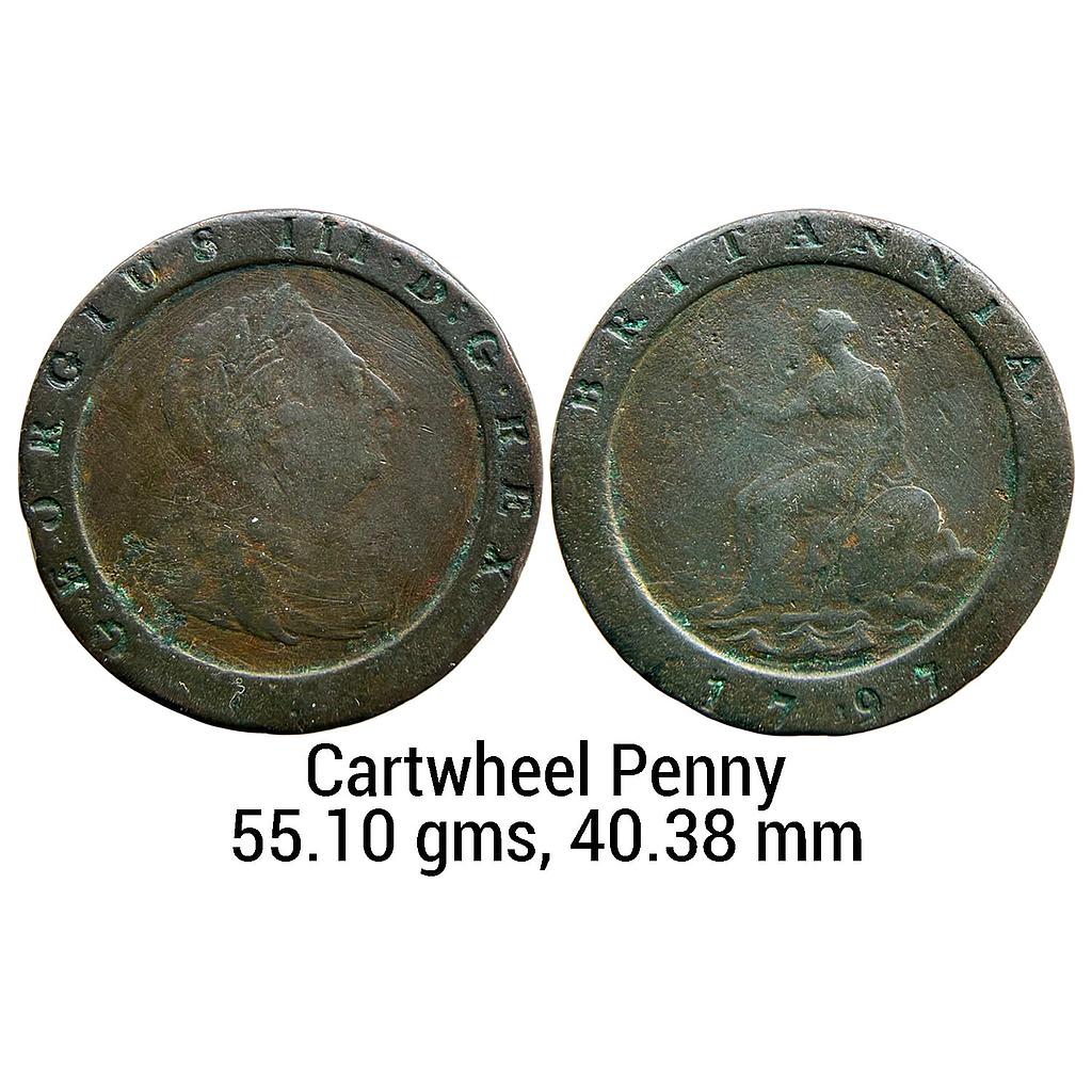 United Kingdom George III 1797 AD Soho Mint Cartwheel Penny Copper Bronzed Finish 1 Farthing