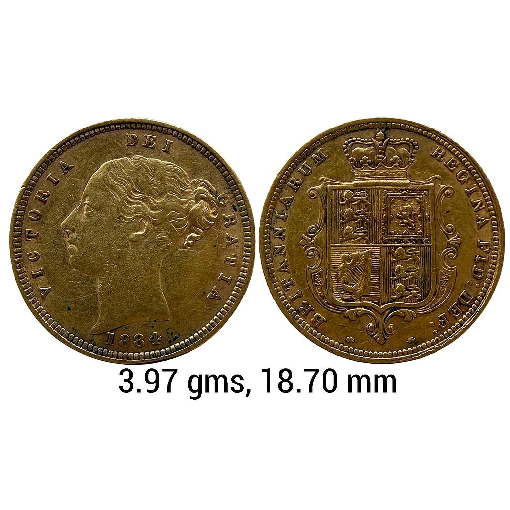 Great Britain Victoria 1884 AD Gold 1/2 Sovereign