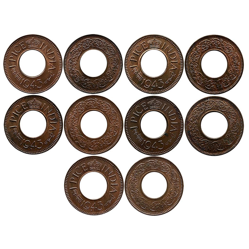 British India George VI 1943 AD Set of 5 Coins Copper Pice