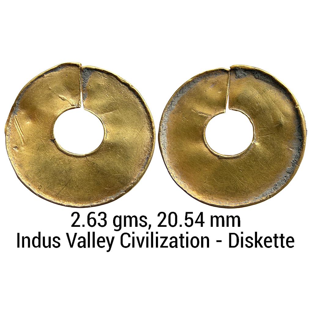 Ancient Indus Valley Civilization Gold Ornament-Diskette shaped with a Hole at Center for Stringing