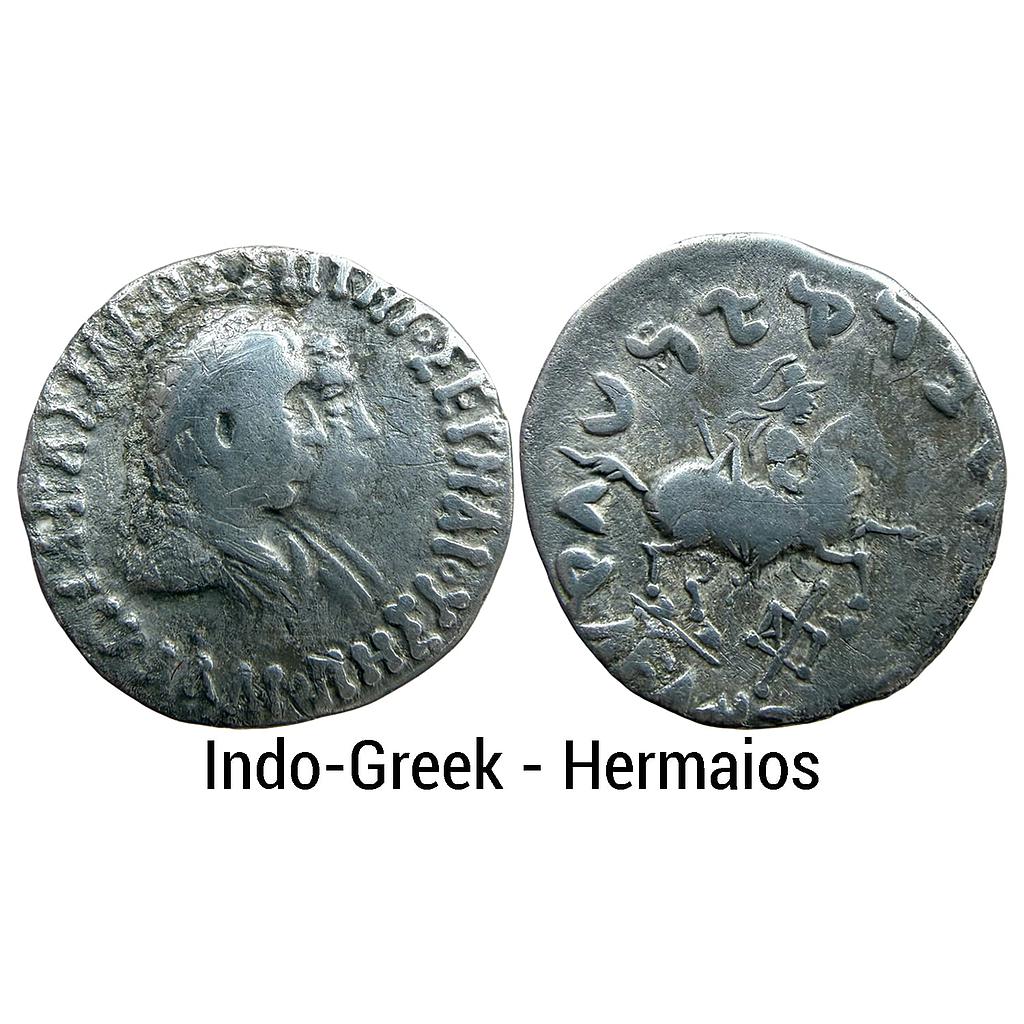 Ancient Indo-Greeks Hermaios with Calliope Silver Indian Drachm