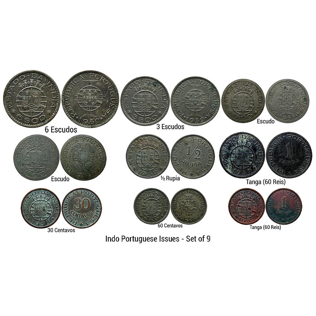 Indo Portuguese Goa Colonial Issue Set of 9 Coins