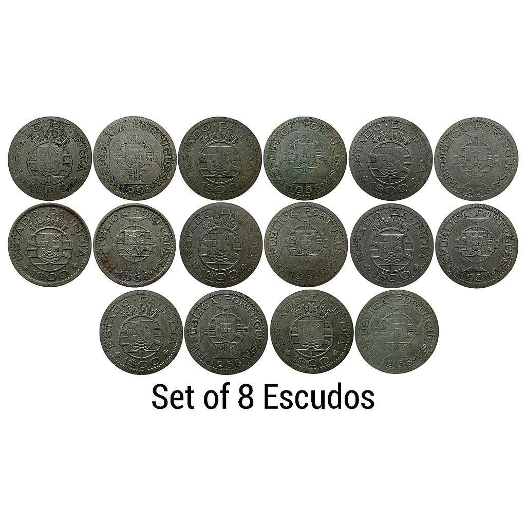 Indo Portuguese Goa Colonial Issue 1958 AD Set of 8 Coins Cupro-Nickel Escudo