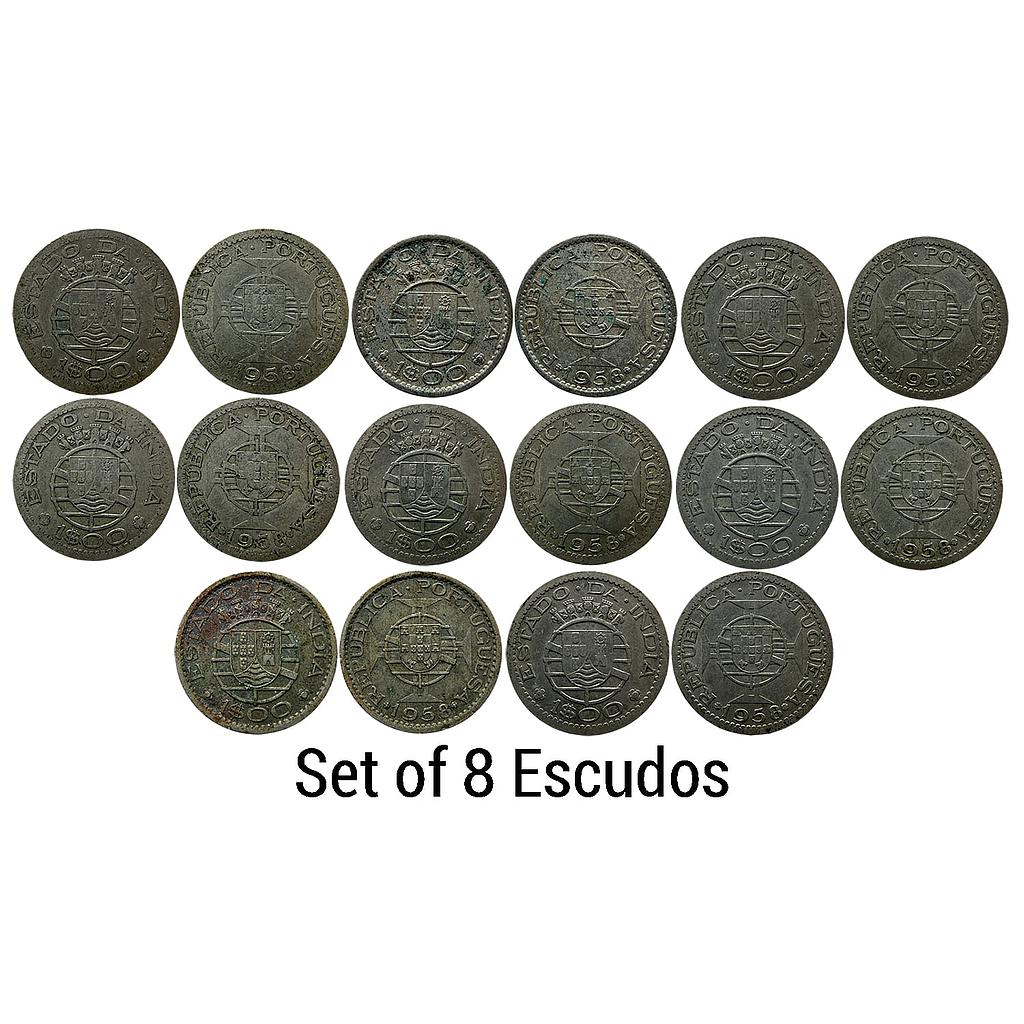 Indo Portuguese Goa Colonial 1958 AD Issue Set of 8 Coins Cupro-Nickel Escudo