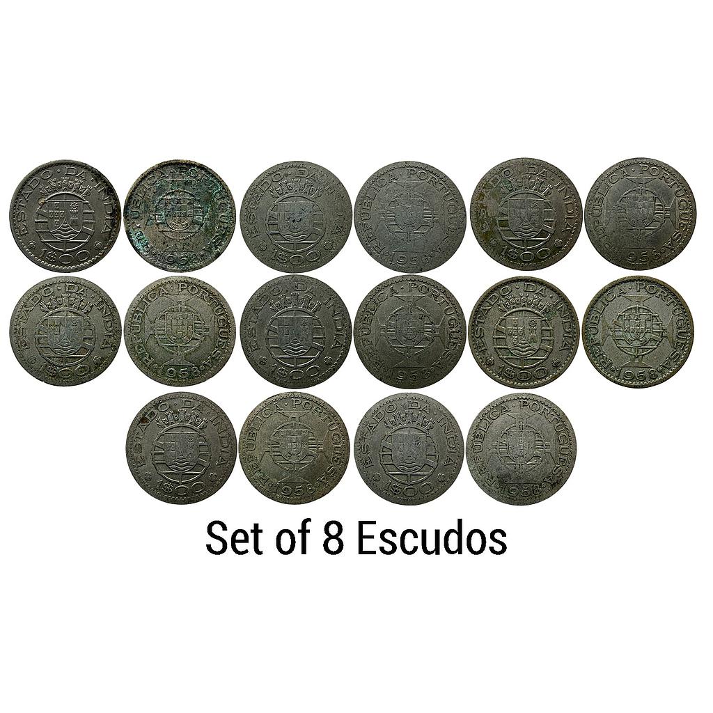 Indo Portuguese Goa Colonial Issue 1958 AD Set of 8 Coins Cupro-Nickel Escudo