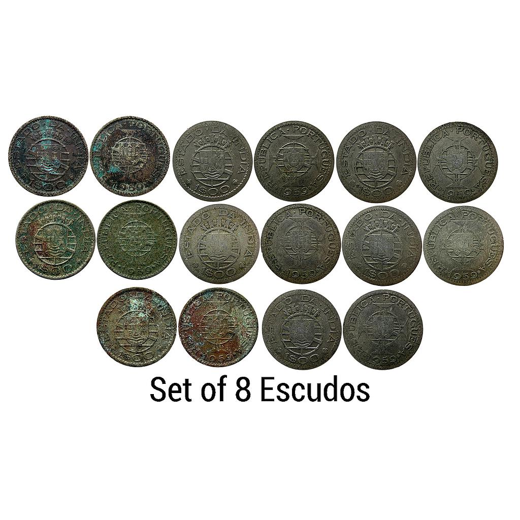 Indo Portuguese Goa Colonial Issue Set of 8 Coins Cupro-Nickel Escudo