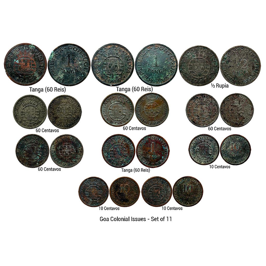 Indo Portuguese Goa Colonial Issue Set of 11 Coins