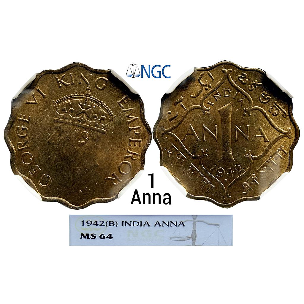 British India George VI 1942 AD Bombay Mint Dot Head Type II. F. Nickel-Brass 1 Anna