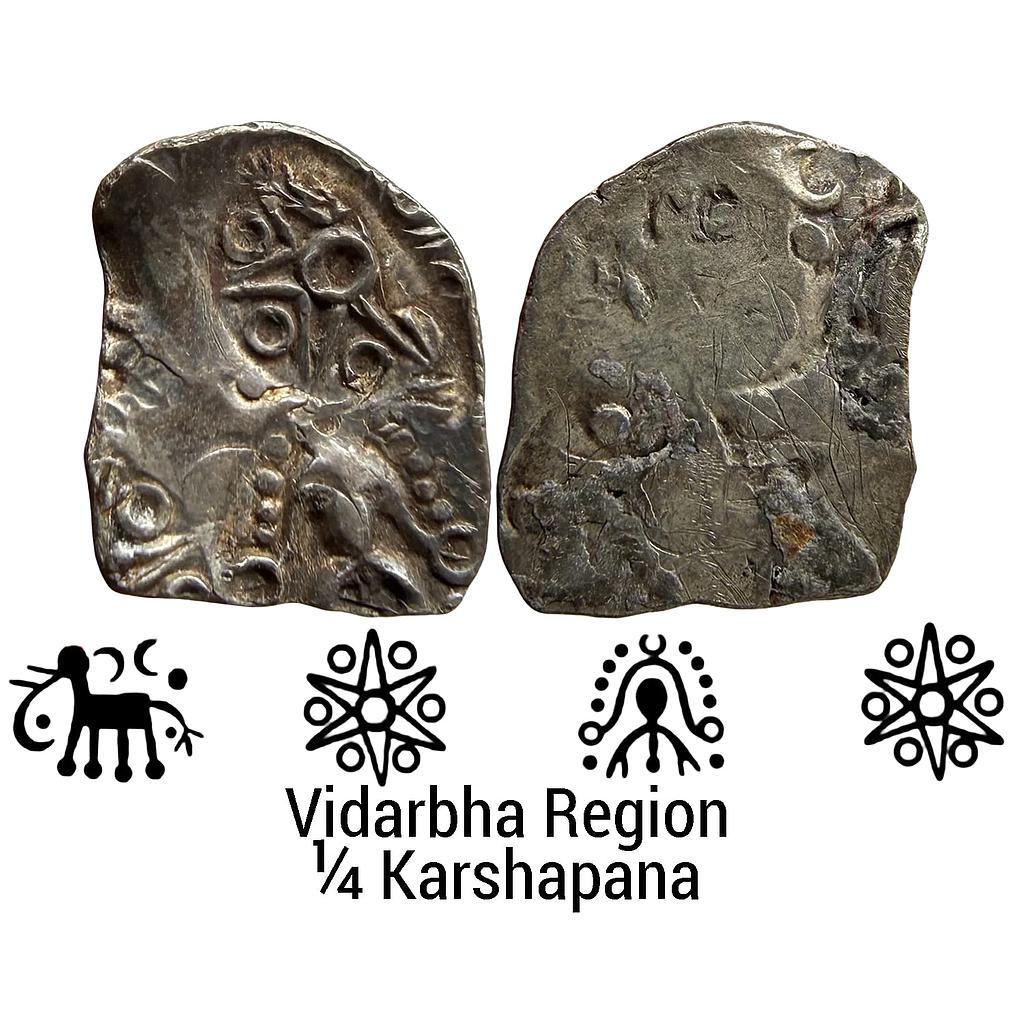 Ancient Punch Marked Coinage Northern Vidarbha Melghat Region Makhala Hoard type Silver 1/4 Karshapana