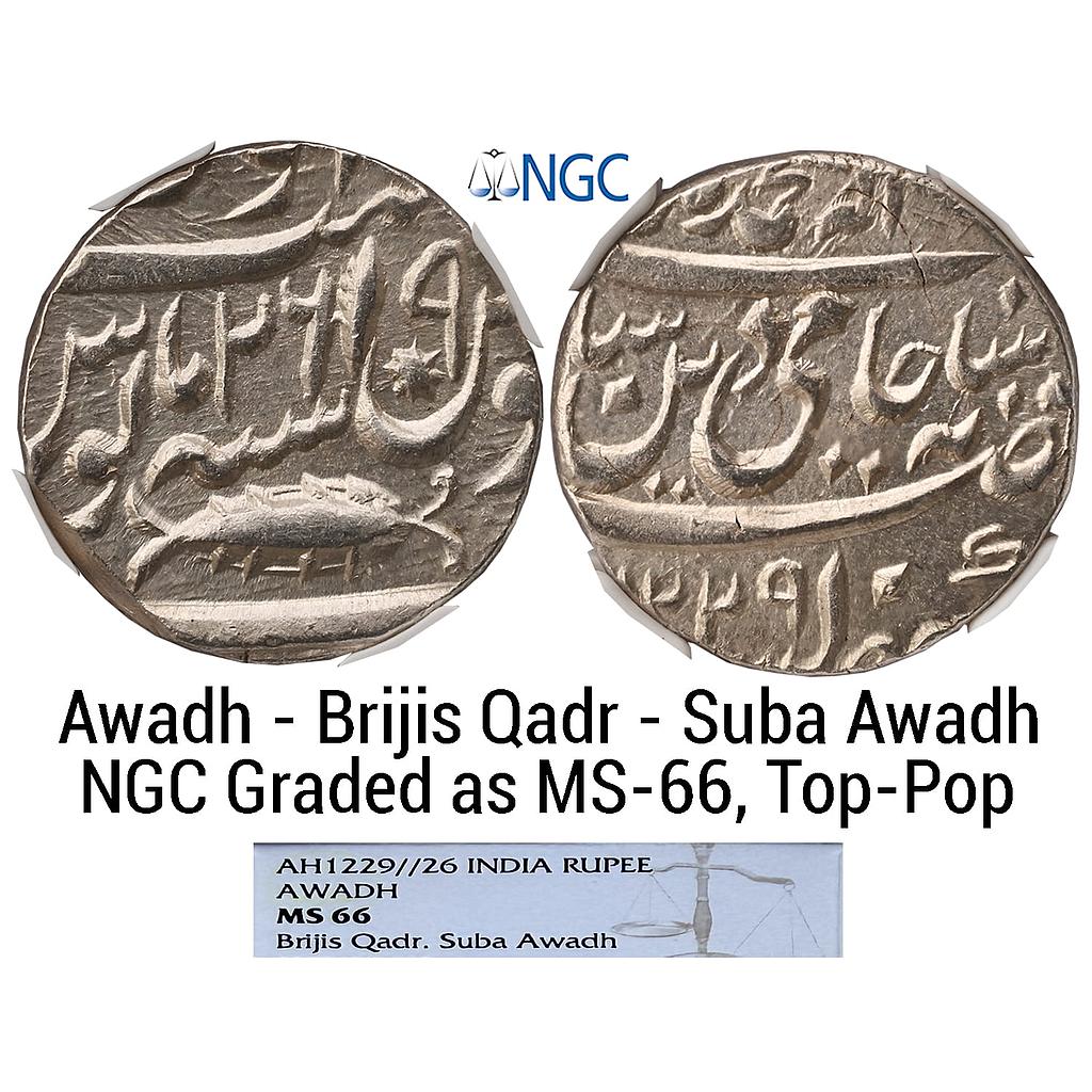 IPS Awadh State Brijis Qadr Suba Awadh Mint Silver Rupee NGC graded as MS-66