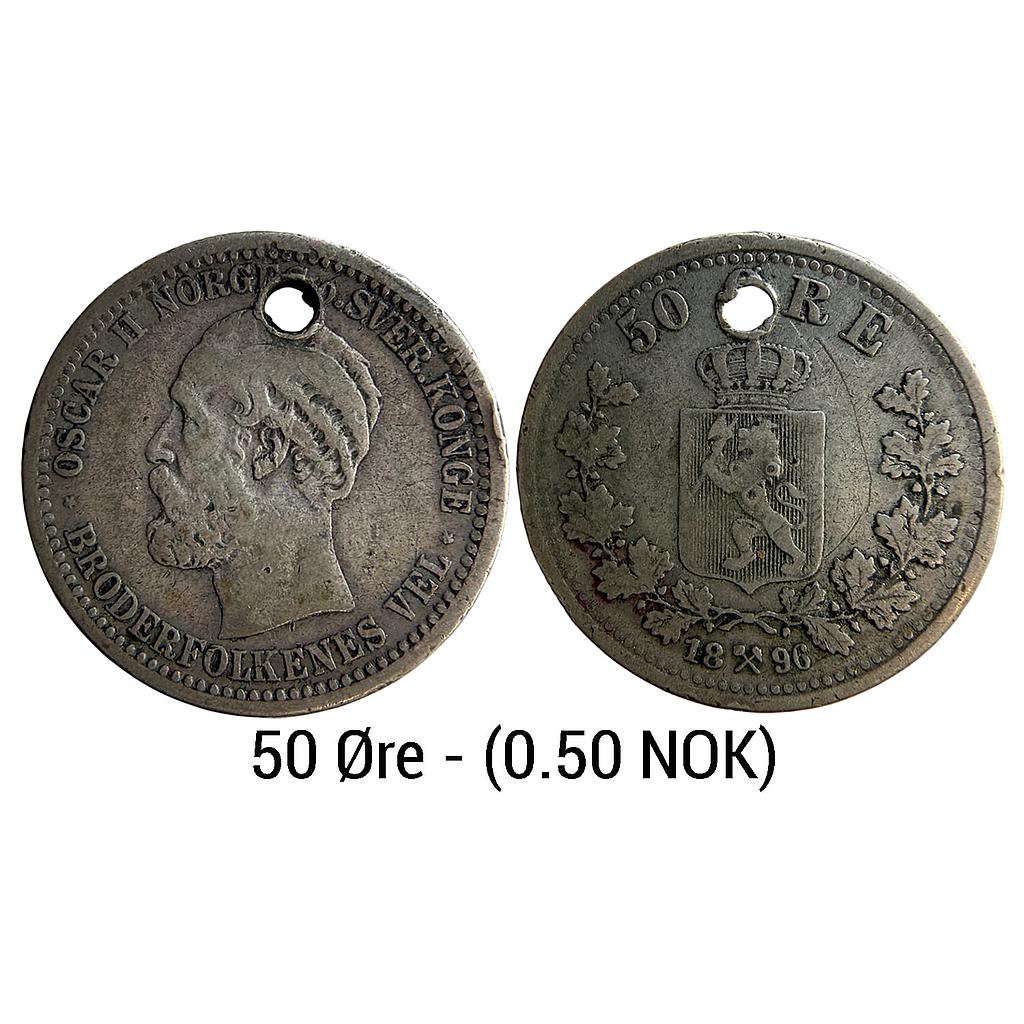 Norway Oscar II 1896 AD Norwegian Mint Silver (.600) (Ag 60%, Cu 40%) 50 Øre (0.50 NOK)