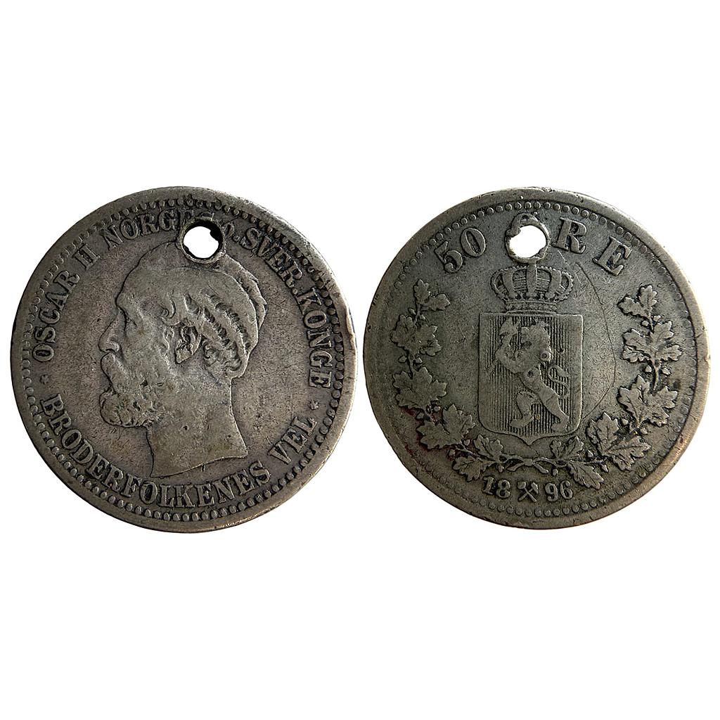 Norway Oscar II 1896 AD Norwegian Mint Silver (.600) (Ag 60%, Cu 40%) 50 Øre (0.50 NOK)