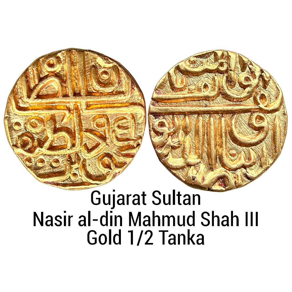 Gujarat Sultan Nasir al-din Mahmud Shah III Gold 1/2 Tanka