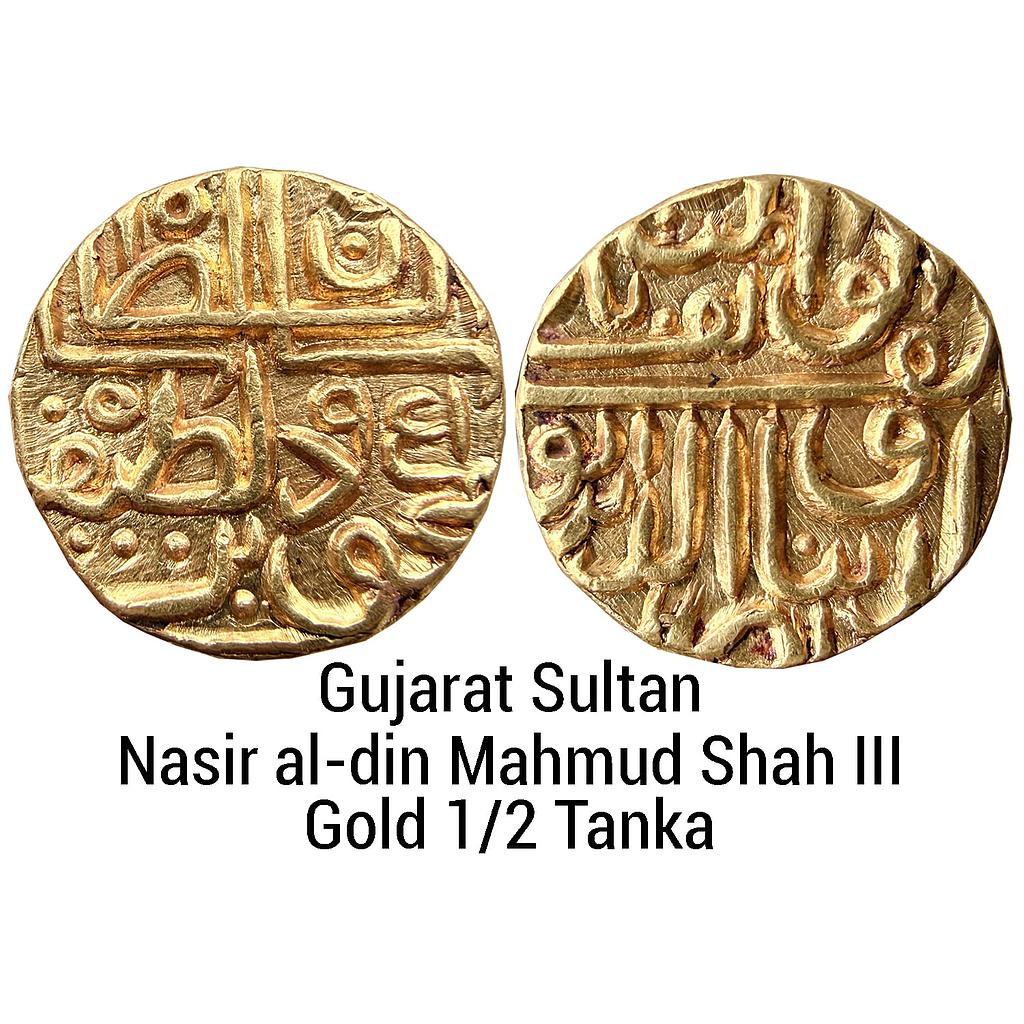 Gujarat Sultan Nasir al-din Mahmud Shah III Gold 1/2 Tanka