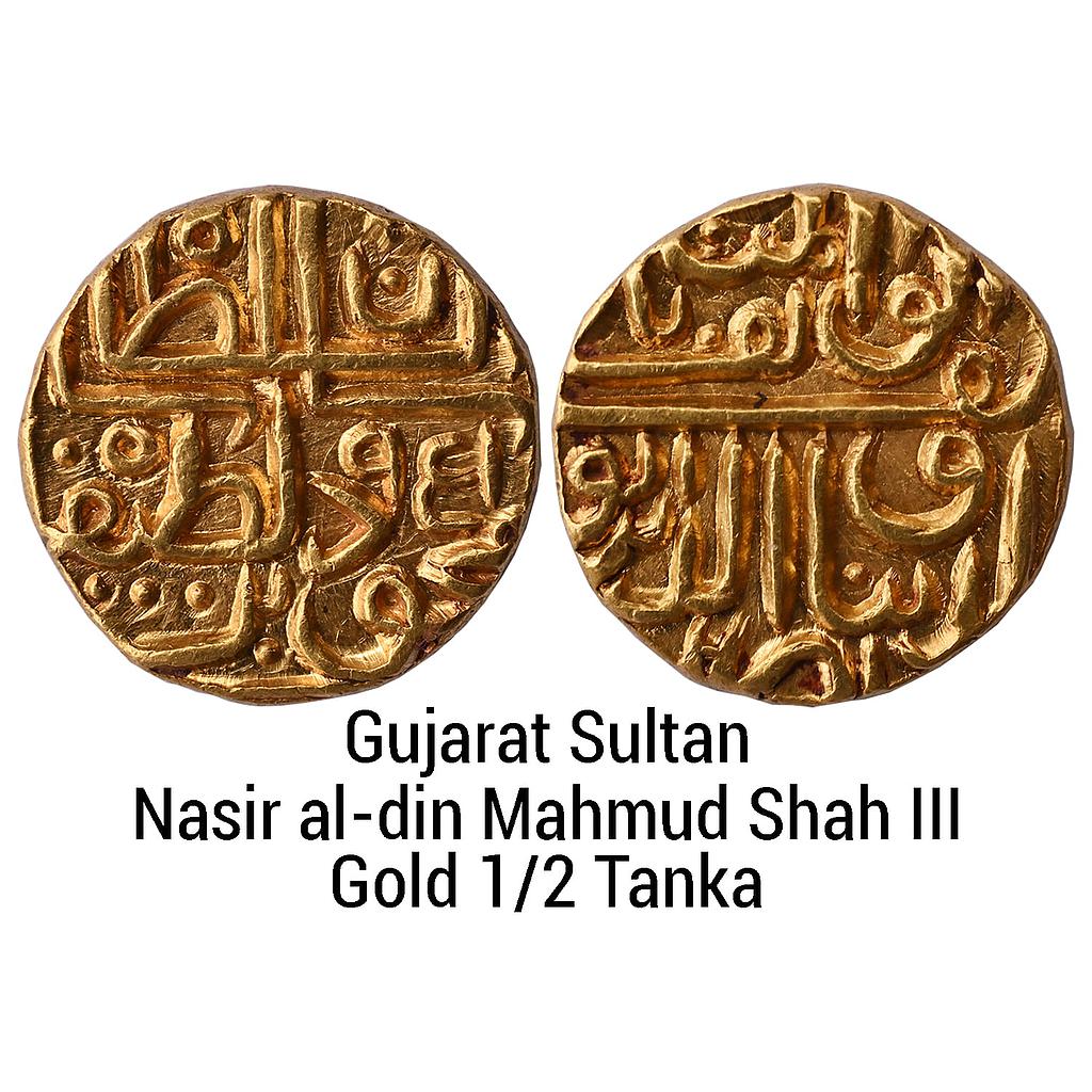 Gujarat Sultan Nasir al-din Mahmud Shah III Gold 1/2 Tanka