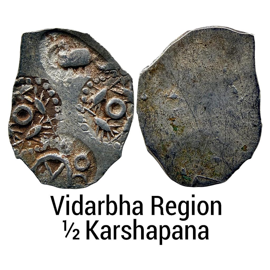 Ancient Punch Marked Coinage Northern Vidarbha Godavari Valley Makhala type Silver 1/2 Karshapana