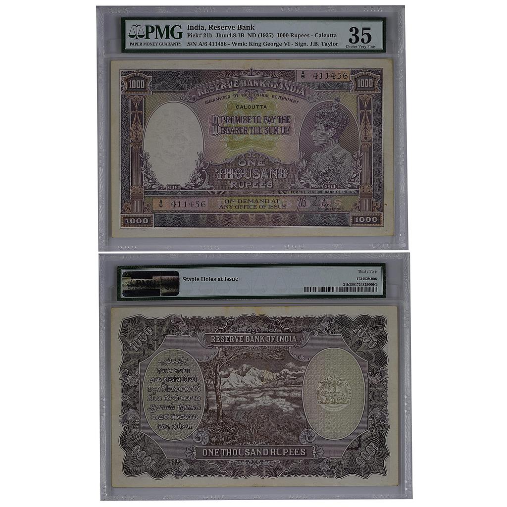 India Reserve Bank of India George VI Signed by J.B. Taylor S. No. A6 411456 1000 Rupees