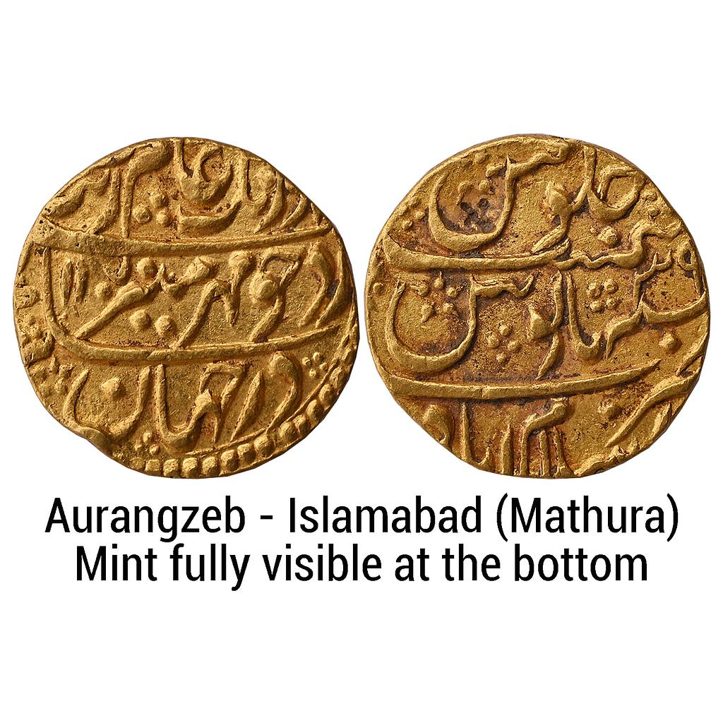 Mughal Aurangzeb Islamabad Mathura Mint Gold Mohur