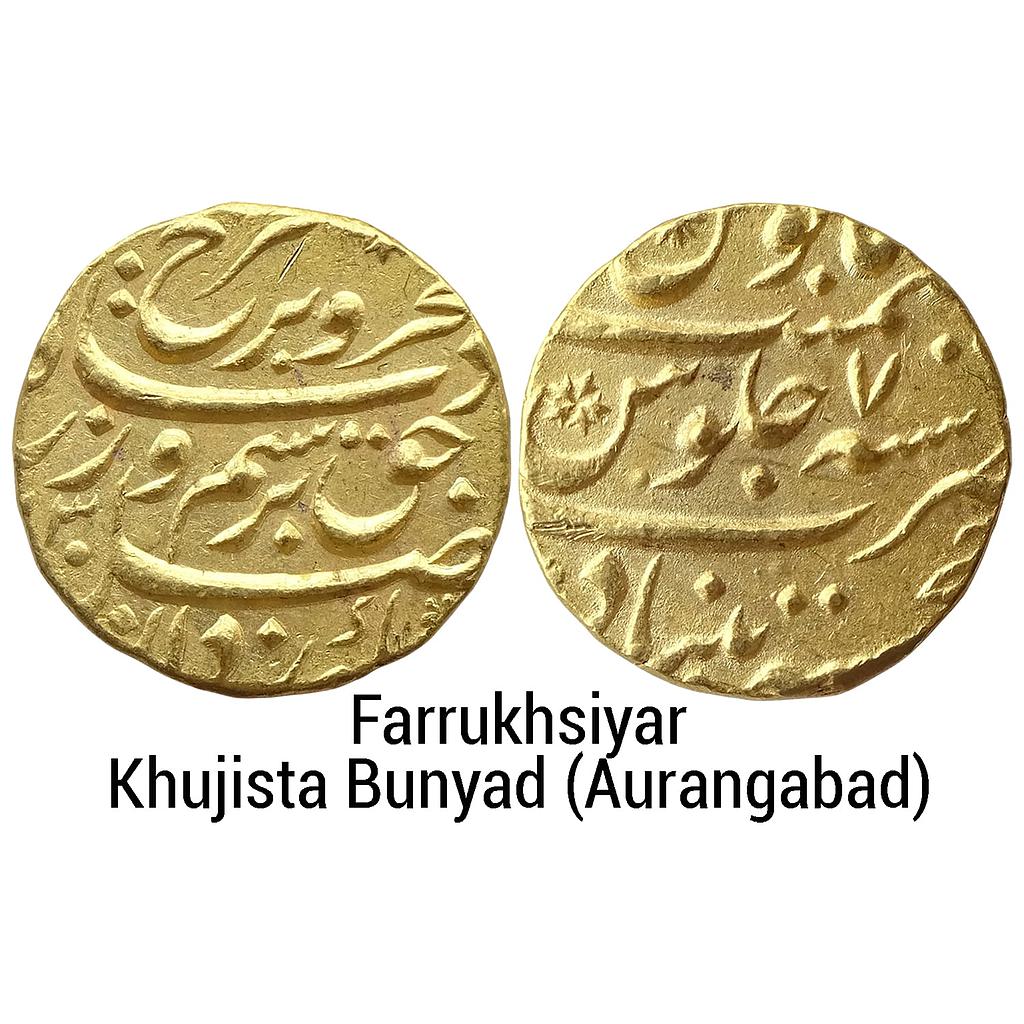 Mughal Farrukhsiyar Khujista Bunyad Aurangabad Mint Gold Mohur
