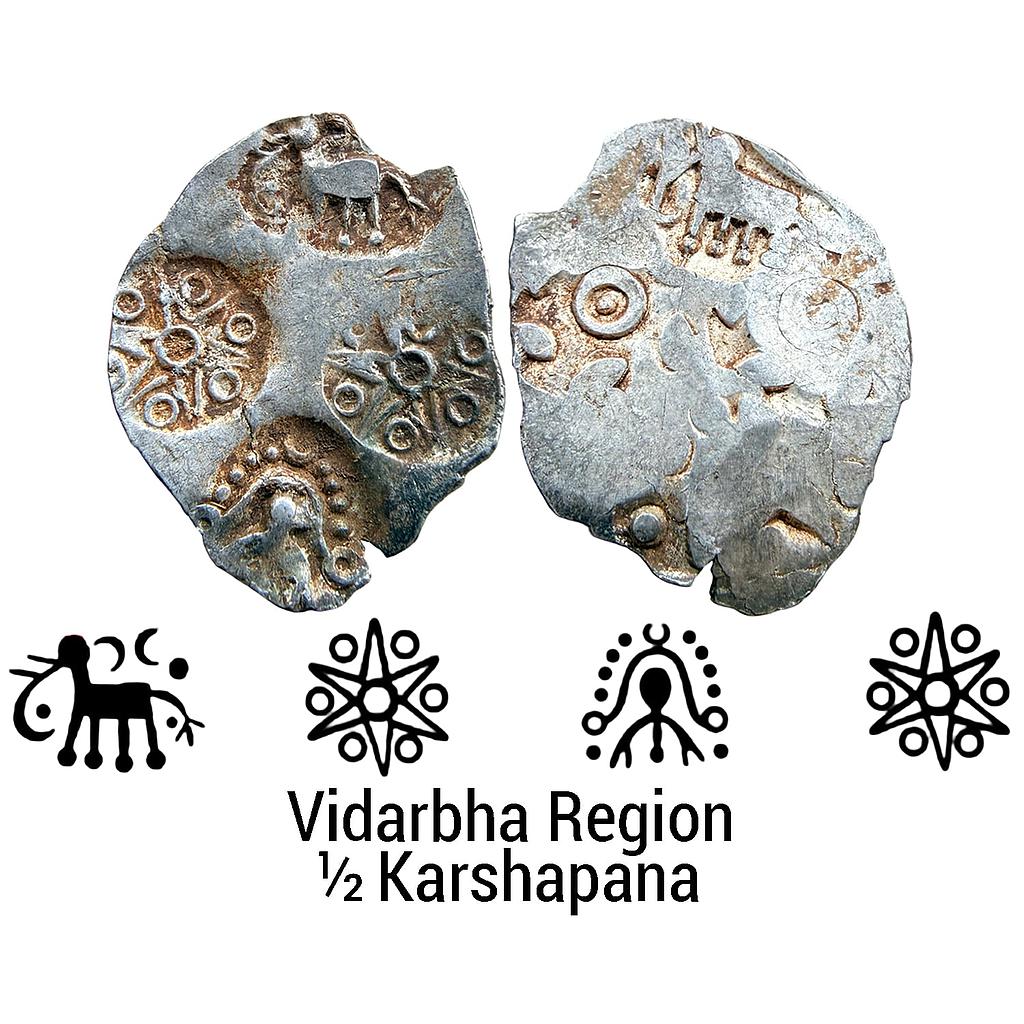 Ancient Punch Marked Coinage Northern Vidarbha Melghat region Makhala hoard type Silver 1/2 Karshapana