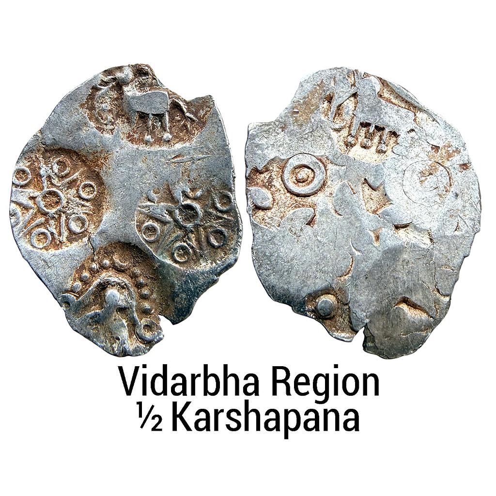 Ancient Punch Marked Coinage Northern Vidarbha Melghat region Makhala hoard type Silver 1/2 Karshapana