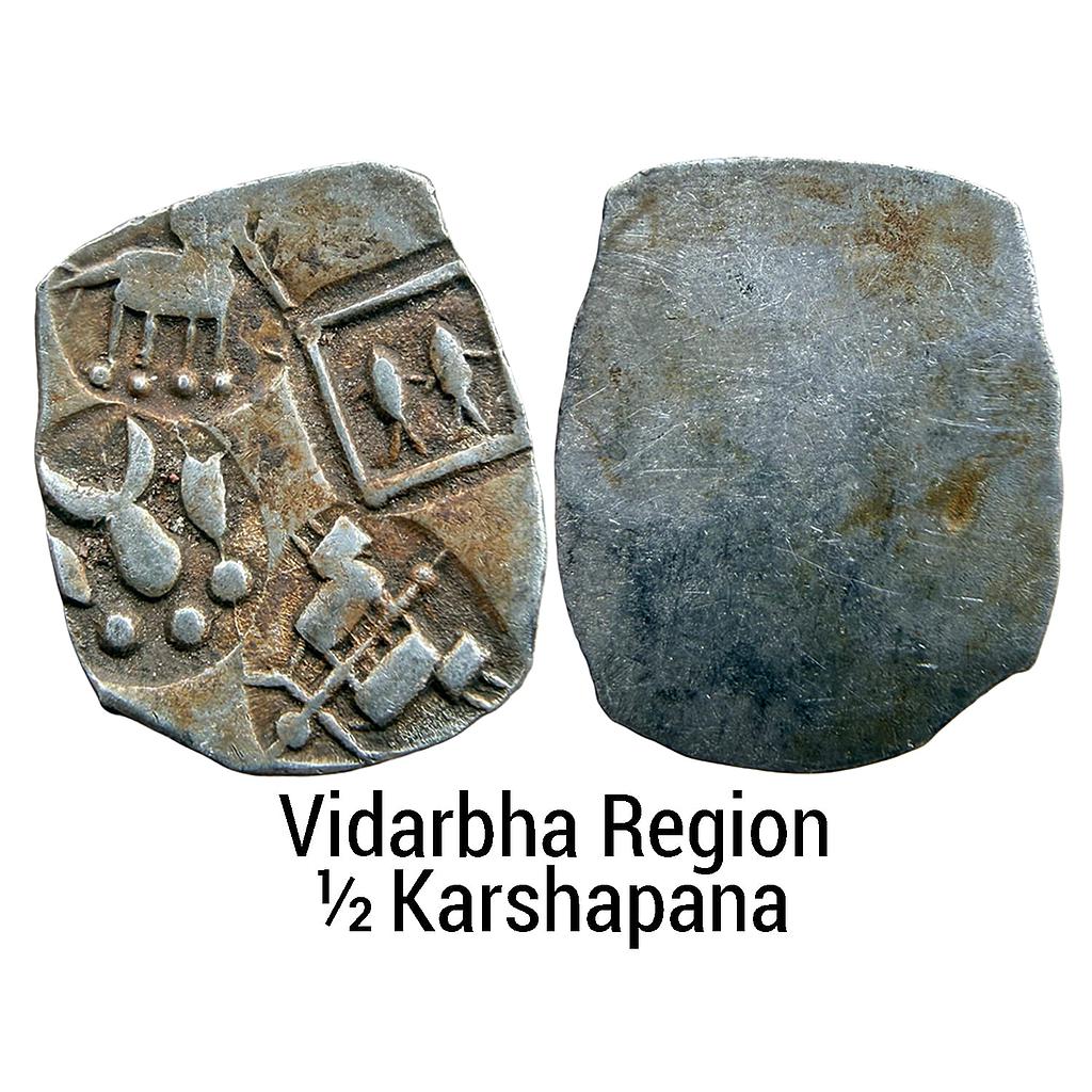 Ancient Punch Marked Coinage Core Vidarbha Region Umred Hoard type Silver 1/2 Karshapana