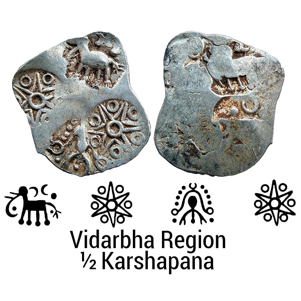 Ancient Punch Marked Coinage Northern Vidarbha Melghat Region Makhala Hoard type Silver 1/2 Karshapana