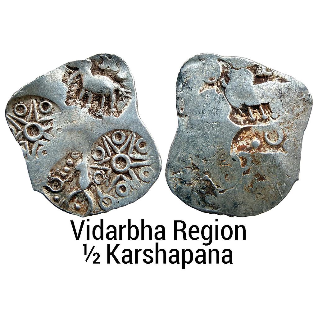 Ancient Punch Marked Coinage Northern Vidarbha Melghat Region Makhala Hoard type Silver 1/2 Karshapana