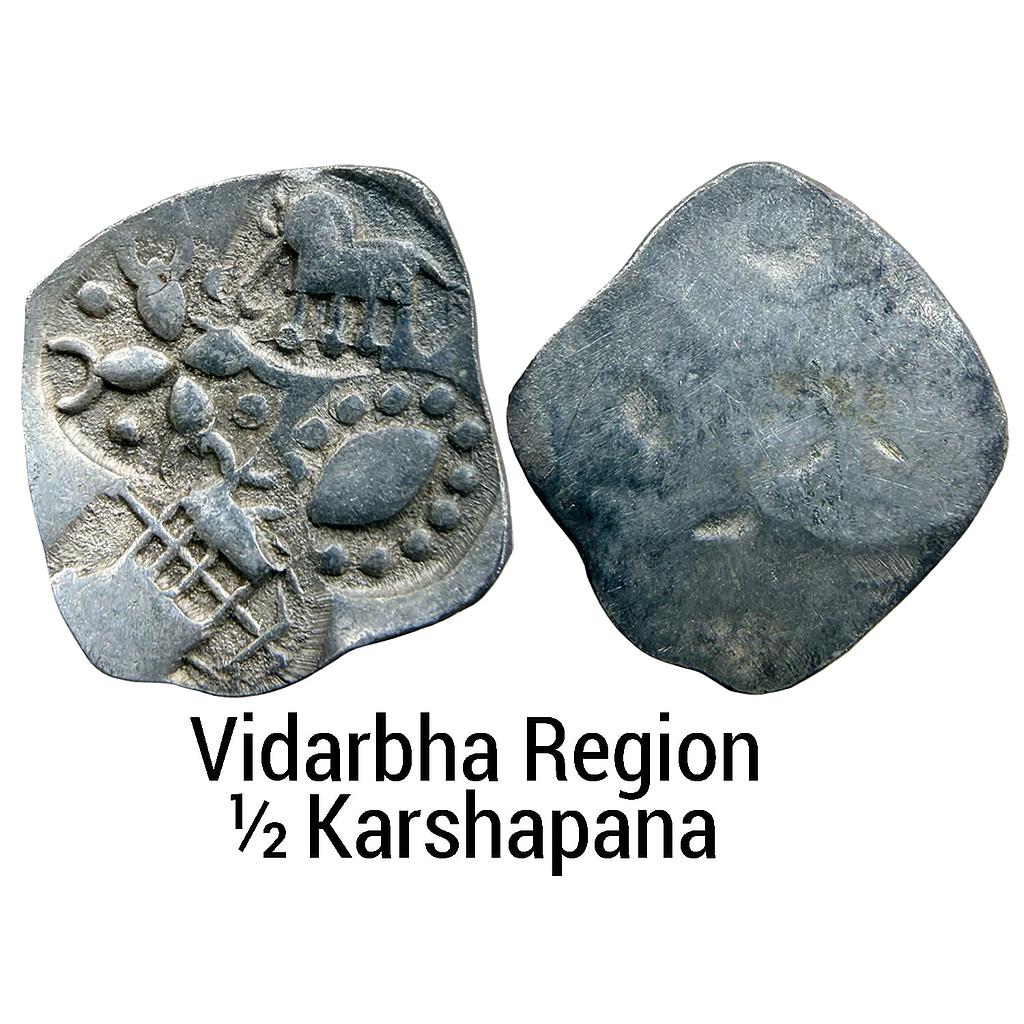 Ancient Punch Marked Coinage Vidarbha Region Adam-Pauni Hoard type Silver 1/2 Karshapana