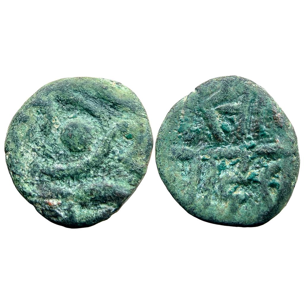 Hindu Medieval Chahmanas of Ajmer and Sambhar Somala Devi Queen of Ajaya Deva Horseman type Copper Unit
