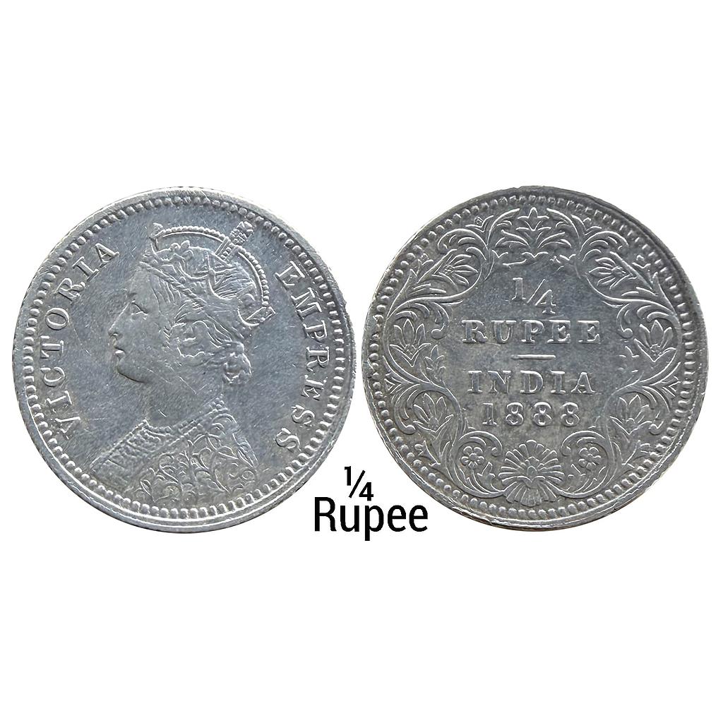 British India Victoria Empress 1888 AD Calcutta Mint Silver 1/4 Rupee